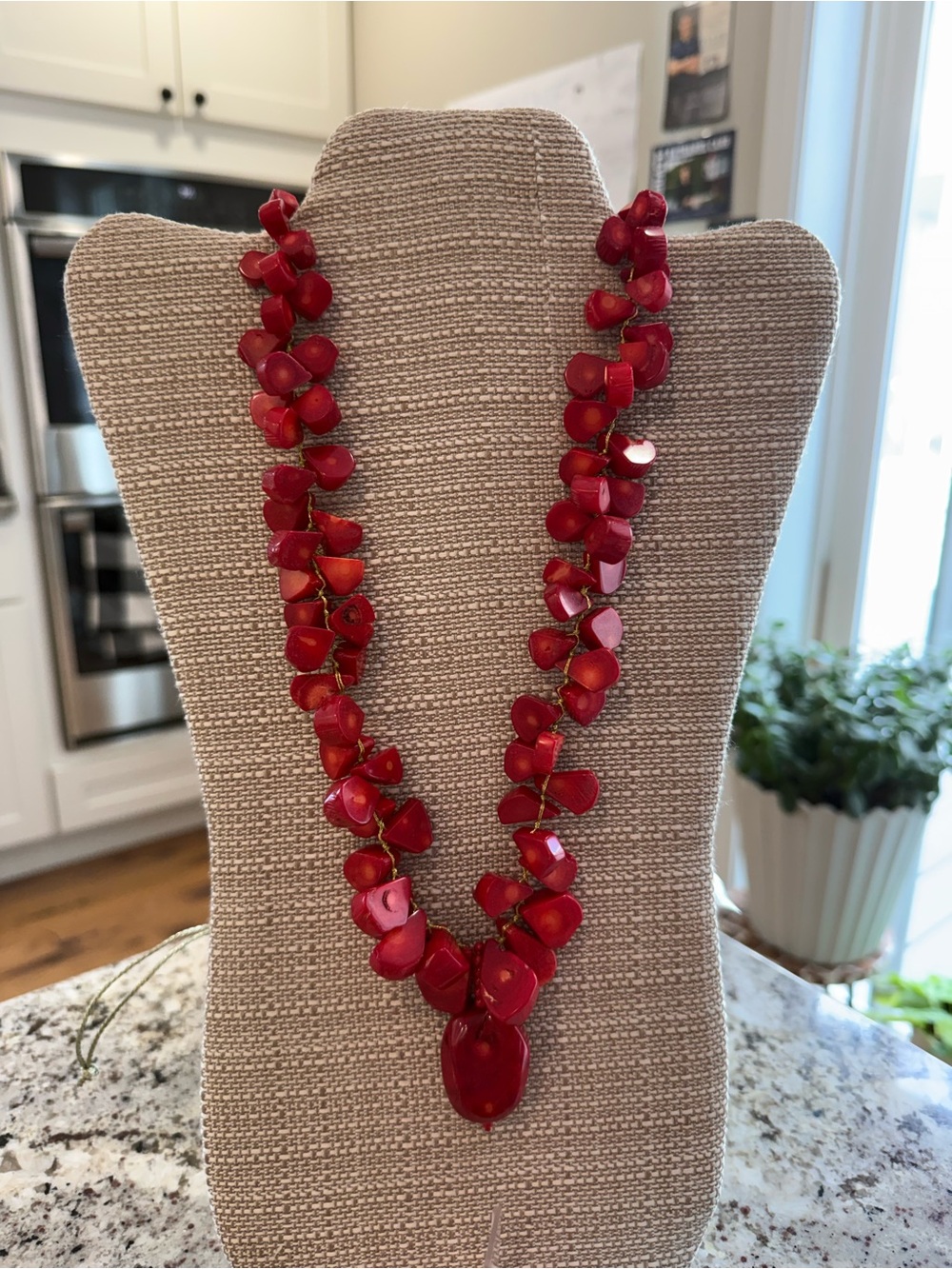 Vintage Red Chunky Branch Coral Necklace by Lucus Lameth - signed 925 clasp